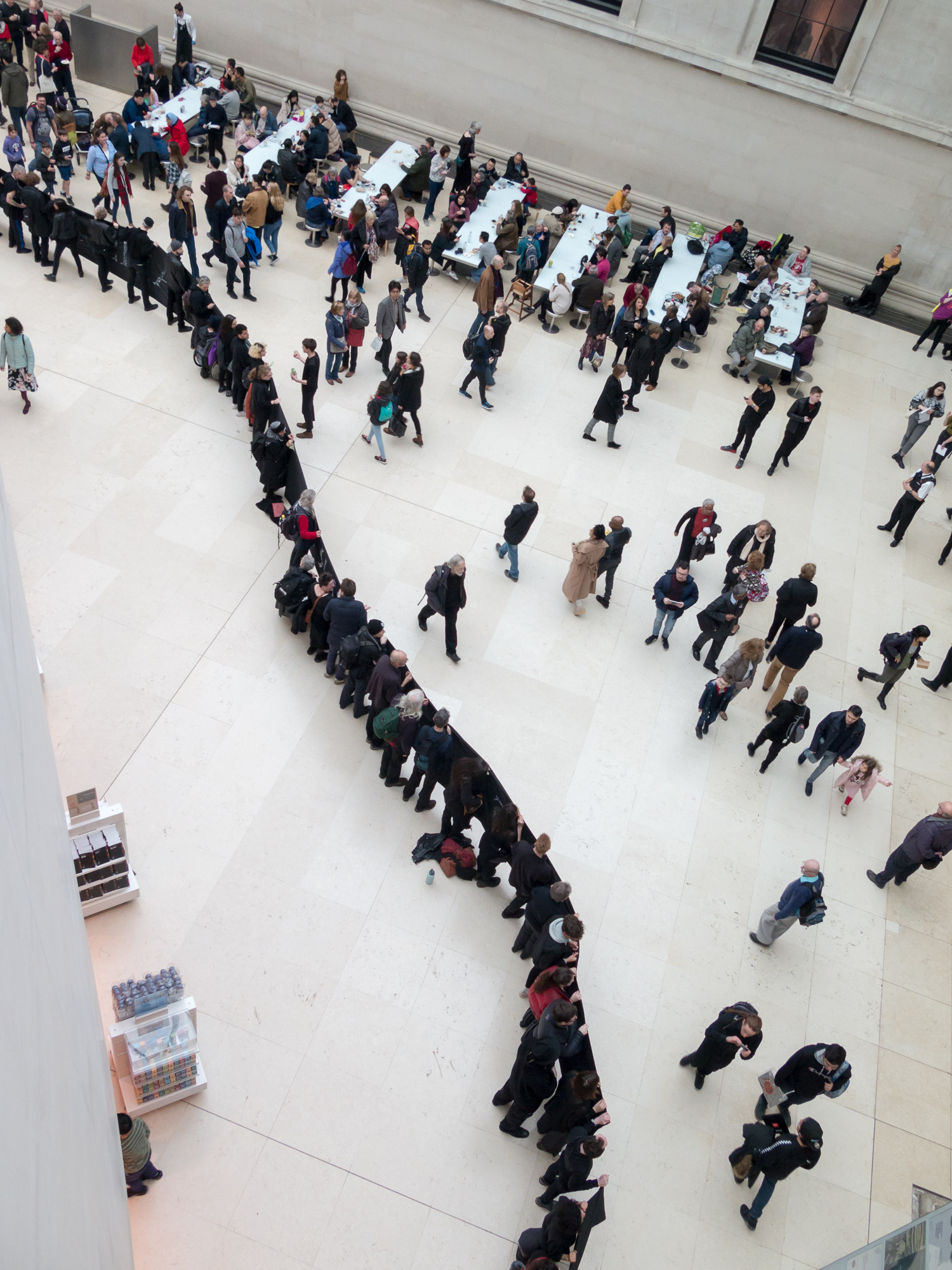 Protestors lined, holding a 200m 'living tapestry' around the rotunda. Photo taken from above