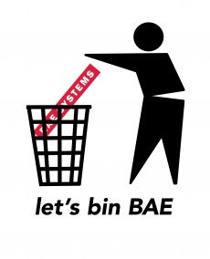 Man putting BAE logo in waste basket